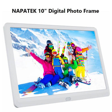 NAPATEK 10" Digital Photo Frame with 1920x1080 IPS Screen Image Preview Video Calendar Clock Auto On/Off Timer Remote Control Support SD Card & USB - Imported from UK